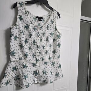 Preswick & Moore Floral Button-Down Blouse - White and Green